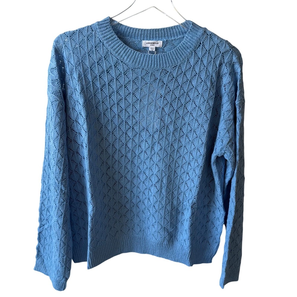 Anniewear Ocean Blue Knit Crochet Pullover Sweater M NEW